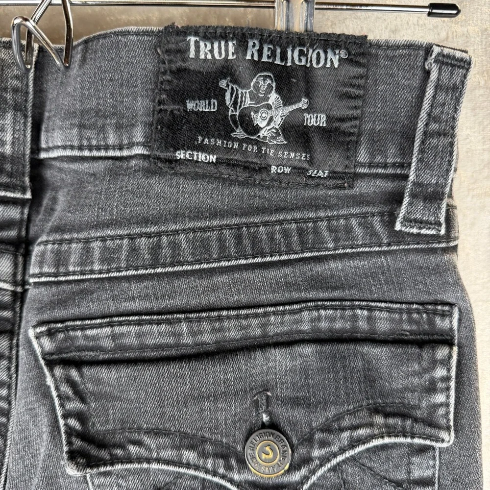 True Religion‎ Geno Slim Fit Jeans Faded Black Horseshoe Flap Pocket Mens 31x32